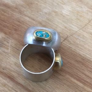 Ring Turquoise stone in 22K, on a silver dome band